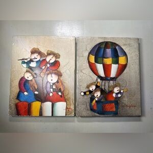 Set of 2 Roybal Style Canvas Paintings – Kids with Instruments & Balloon